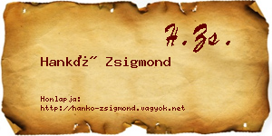 Hankó Zsigmond névjegykártya